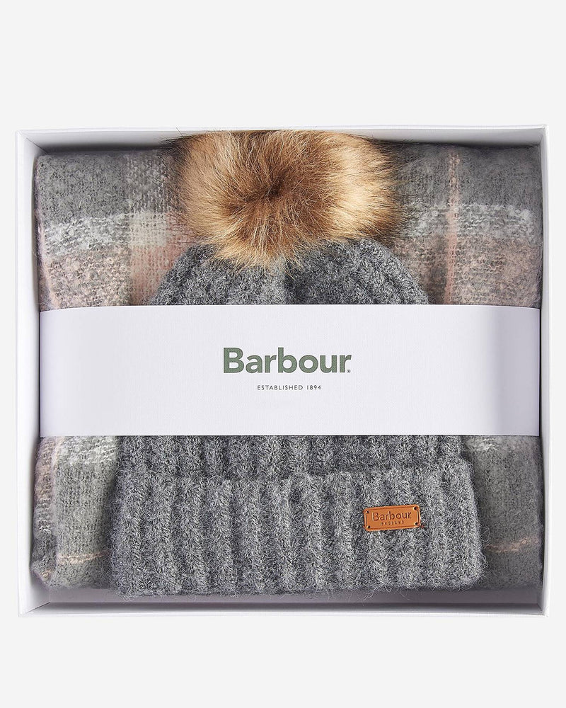 Barbour Womens Saltburn Beanie & Tartan Scarf Gift Set