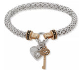 Nine West Two-Tone Heart Key Charm Stretch Bracelet