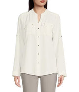 Calvin Klein Womens AirFloe Roll Tab Button Down Shirt