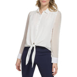 Calvin Klein Womens Chiffon Button Down Top
