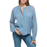 Calvin Klein Womens Smocked Chiffon Long Sleeve Top