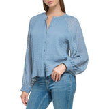 Calvin Klein Womens Smocked Chiffon Long Sleeve Top