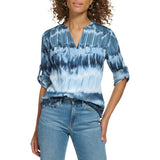 Calvin Klein Womens Printed Roll Sleeve Top