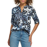 Calvin Klein Womens Printed Roll Sleeve Top