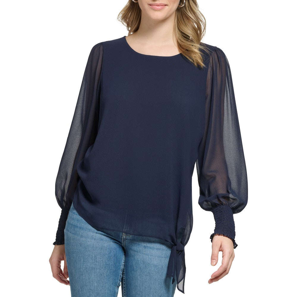 Calvin Klein Womens Knot Hem Blouse