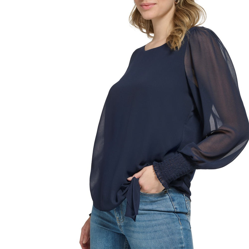 Calvin Klein Womens Knot Hem Blouse