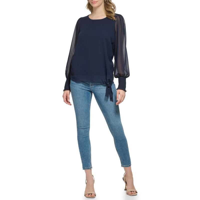 Calvin Klein Womens Knot Hem Blouse