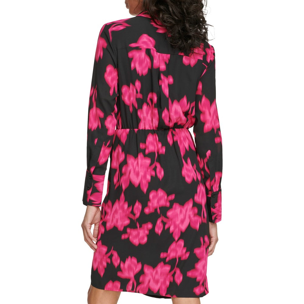Calvin Klein Womens Print Long Sleeve V-Neck Dress