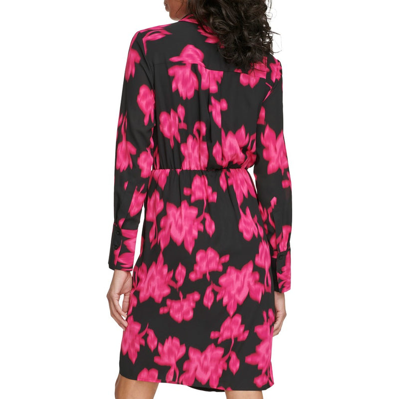 Calvin Klein Womens Print Long Sleeve V-Neck Dress
