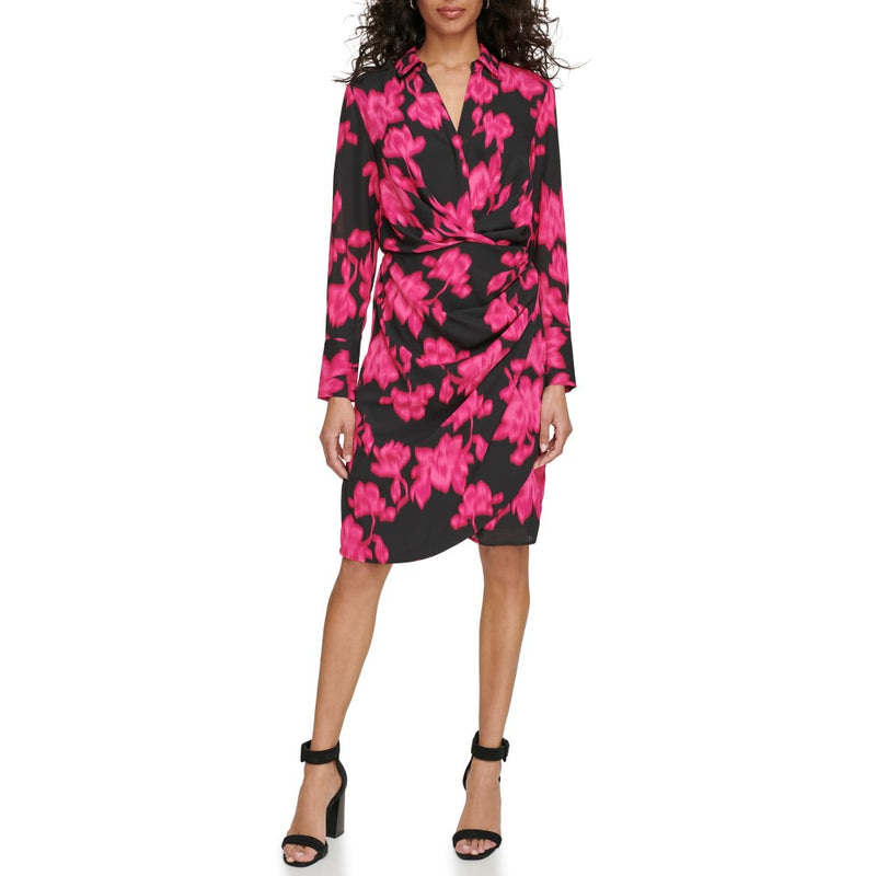Calvin Klein Womens Print Long Sleeve V-Neck Dress