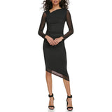 Calvin Klein Womens Mesh Ruched Long Sleeve Dress