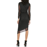 Calvin Klein Womens Mesh Ruched Long Sleeve Dress