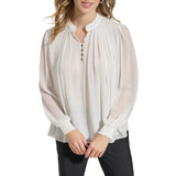 Calvin Klein Womens Shirred Long Sleeve Blouse