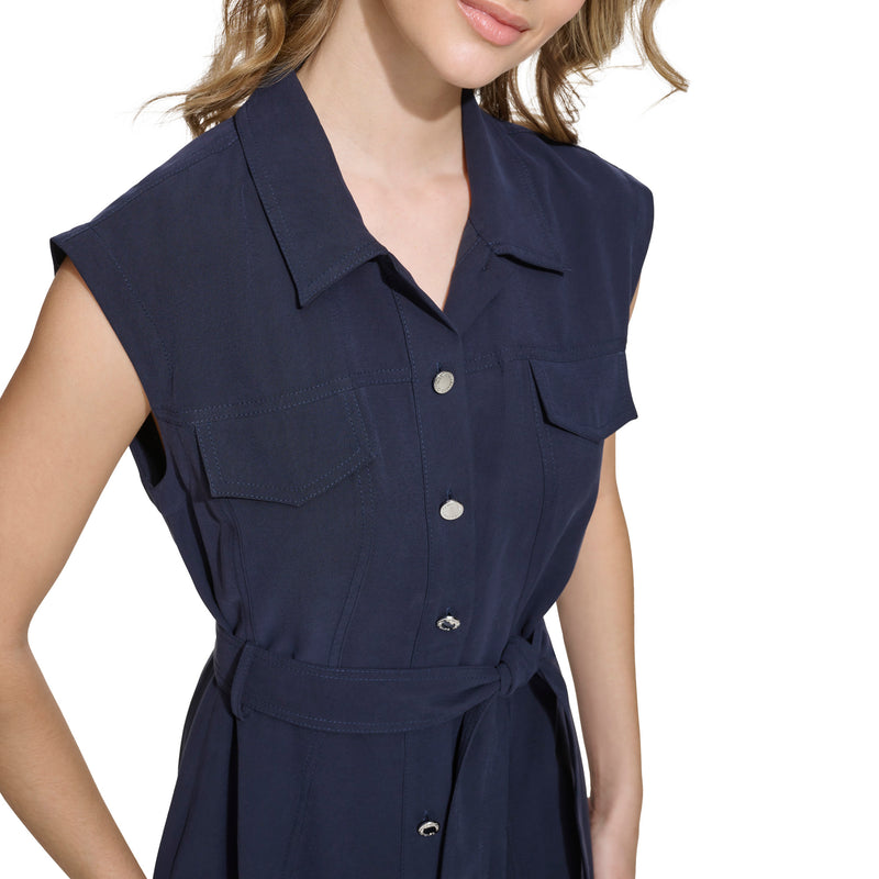 Calvin Klein Womens Rayon Twill Button Dress ShopCGX Calvin Klein Womens Rayon Twill Button Dress ShopCGX