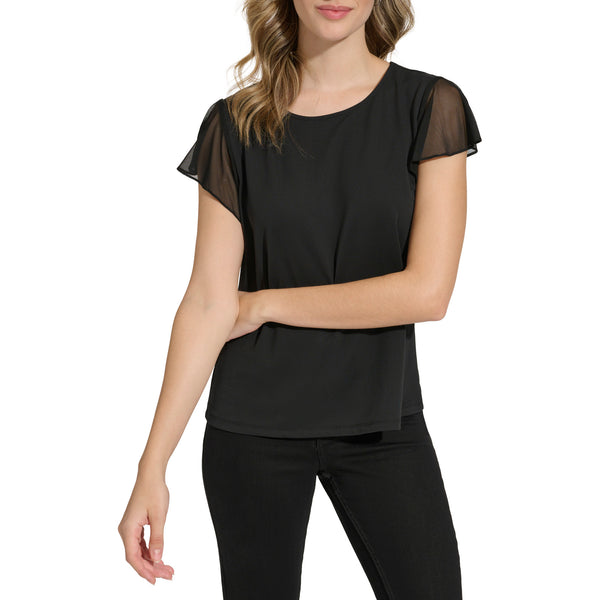 Calvin Klein Womens Crepe Polyester Mesh Top