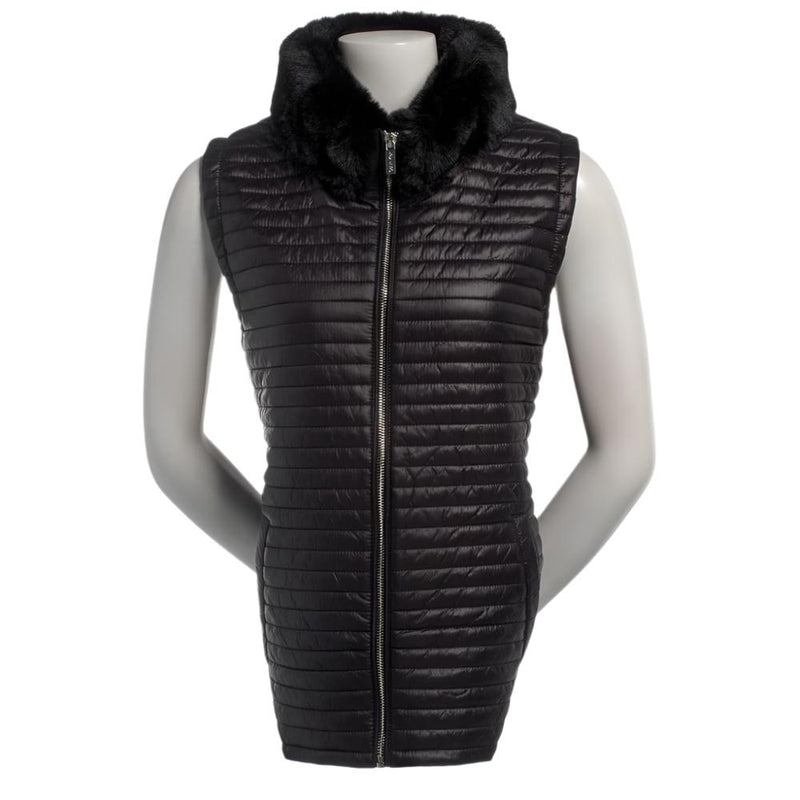 Calvin Klein Womens Light Weight Nylon Faux Fur Combo Vest