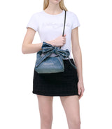 Marc Jacobs The Denim Bow Mini Sack Shoulder Handbag