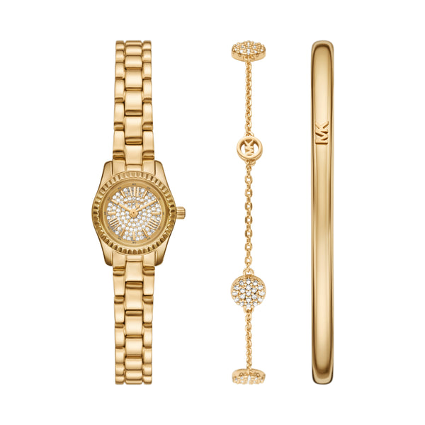 Michael Kors Lexington Three-Hand Gold-Tone Stainless Steel Watch Gift Set