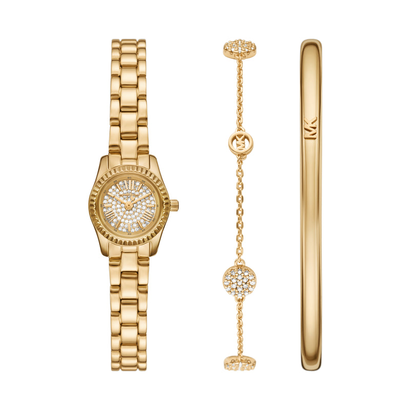 Michael Kors Lexington Three-Hand Gold-Tone Stainless Steel Watch Gift Set