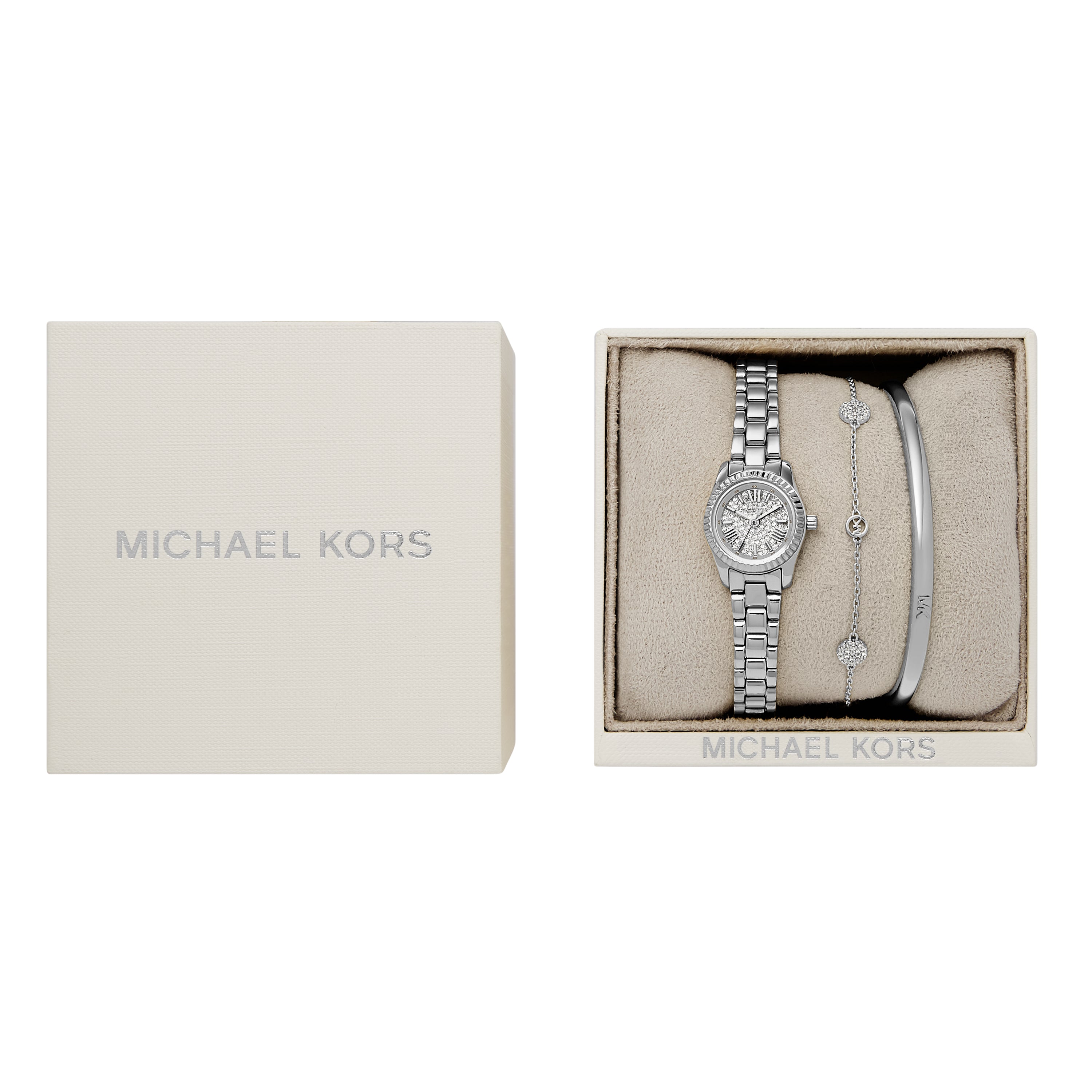 Michael Kors Lexington Three-Hand Silver-Tone Stainless Steel Watch Gift Set