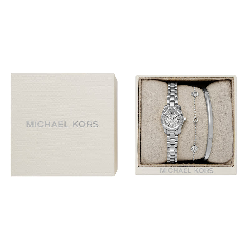 Michael Kors Lexington Three-Hand Silver-Tone Stainless Steel Watch Gift Set