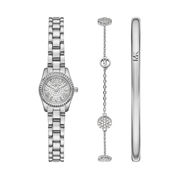 Michael Kors Lexington Three-Hand Silver-Tone Stainless Steel Watch Gift Set