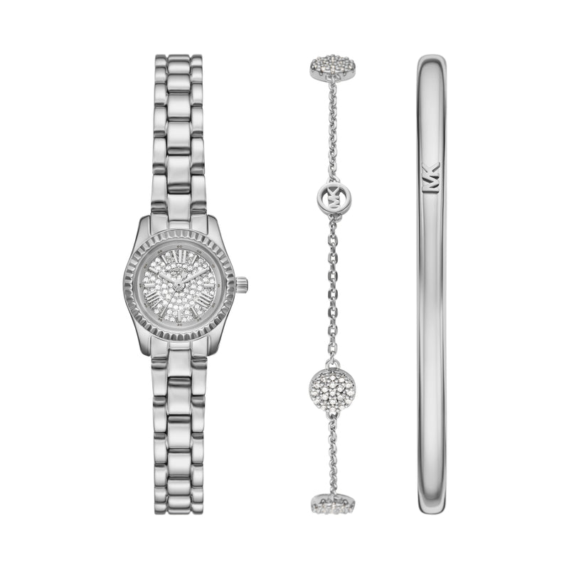 Michael Kors Lexington Three-Hand Silver-Tone Stainless Steel Watch Gift Set