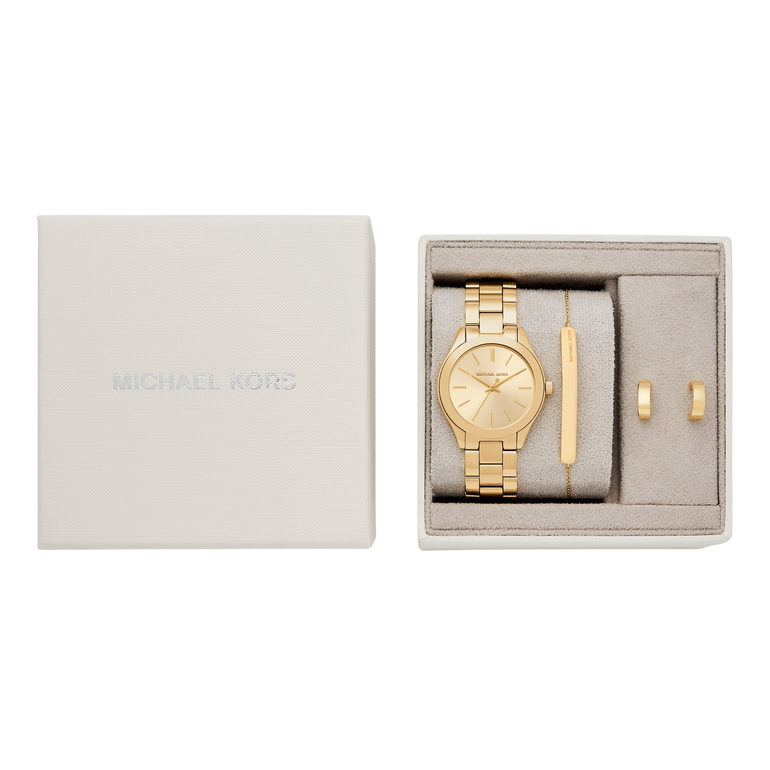 Michael Kors Slim Runway Three-Hand Gold-Tone Stainless Steel Watch Gift Set