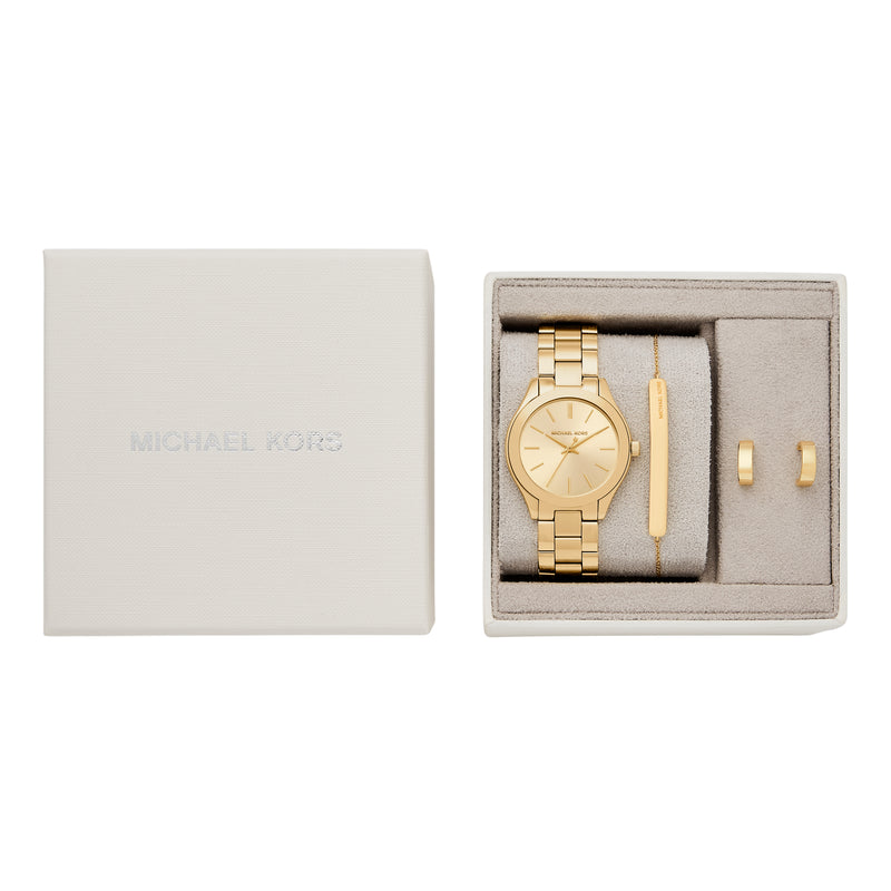 Michael Kors Slim Runway Three-Hand Gold-Tone Stainless Steel Watch Gift Set