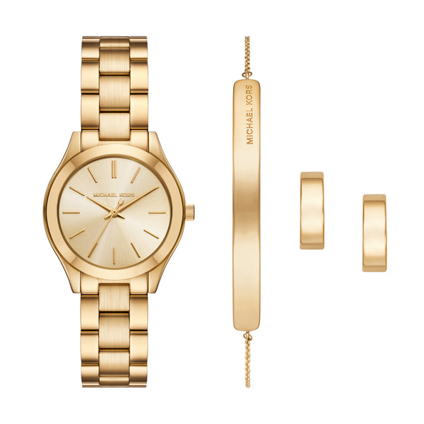Michael Kors Slim Runway Three-Hand Gold-Tone Stainless Steel Watch Gift Set