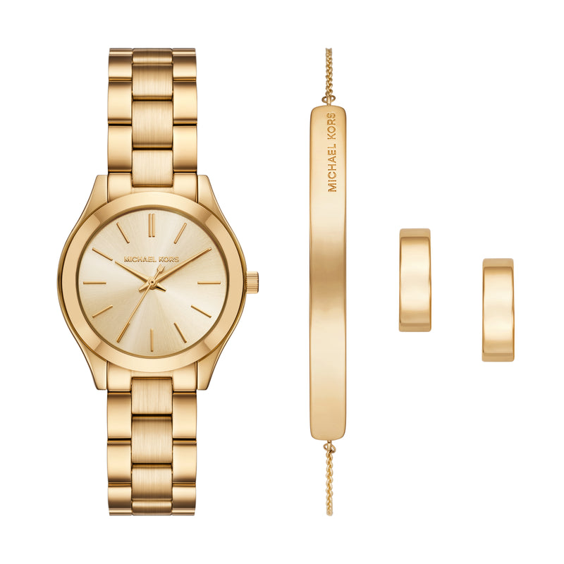 Michael Kors Slim Runway Three-Hand Gold-Tone Stainless Steel Watch Gift Set