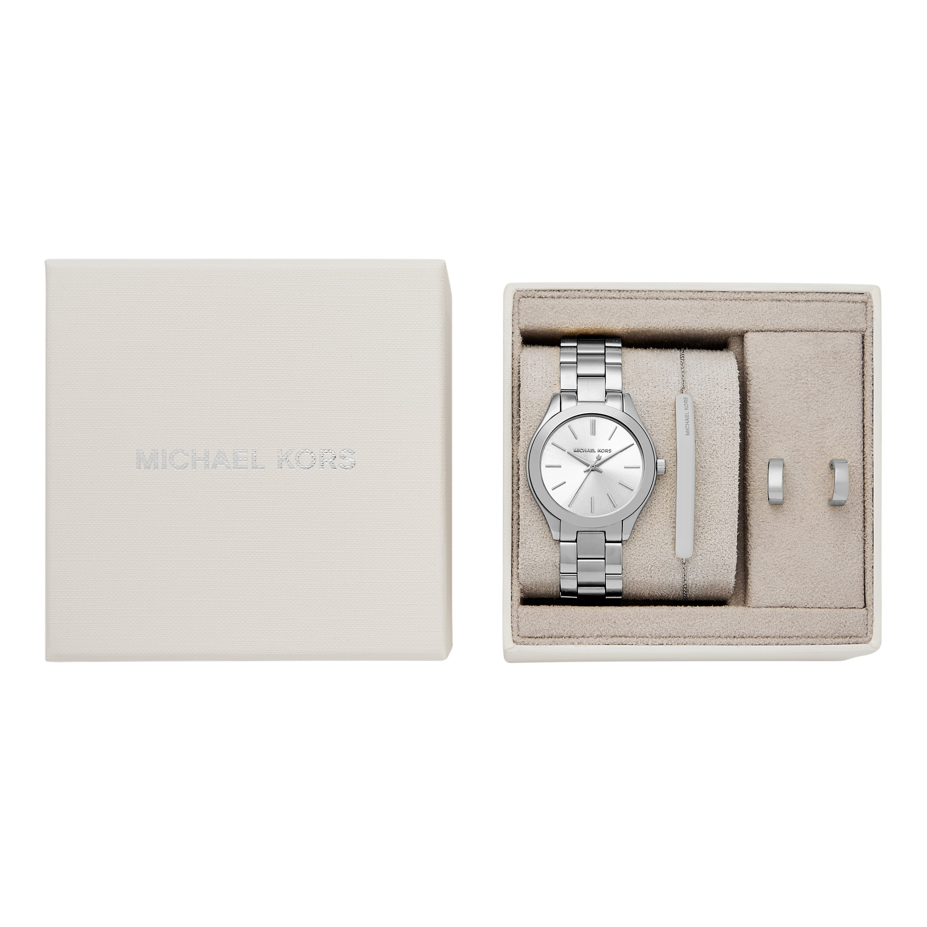 Michael Kors Slim Runway Three-Hand Silver-Tone Stainless Steel Watch Gift Set