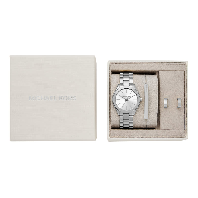 Michael Kors Slim Runway Three-Hand Silver-Tone Stainless Steel Watch Gift Set