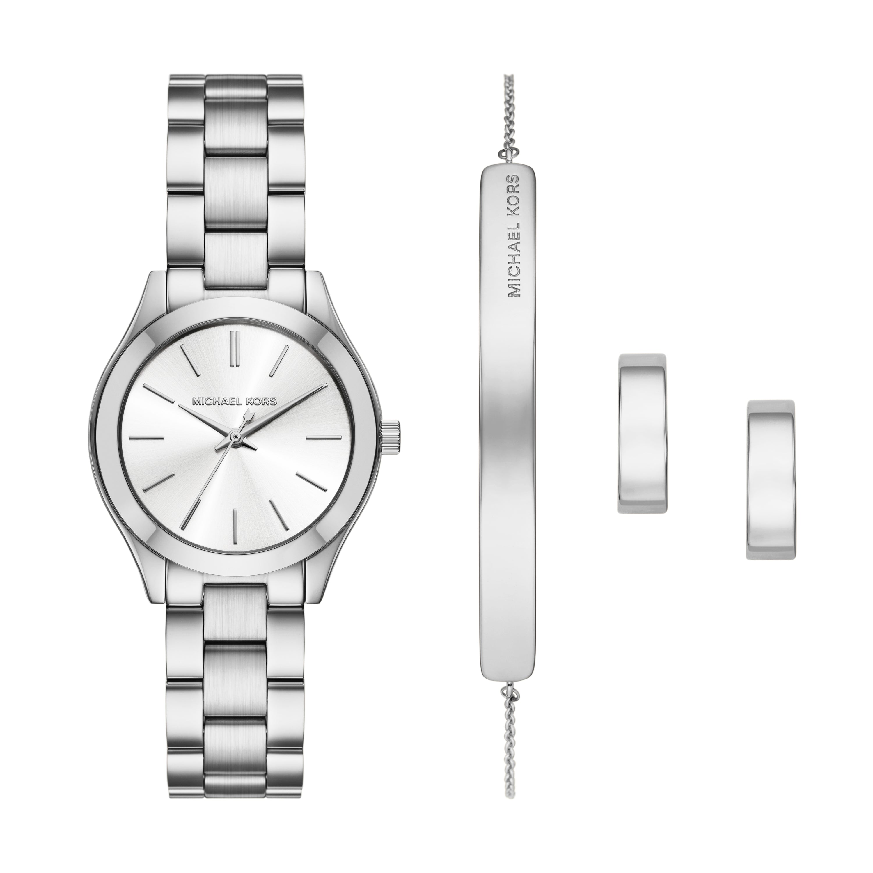 Michael Kors Slim Runway Three-Hand Silver-Tone Stainless Steel Watch Gift Set