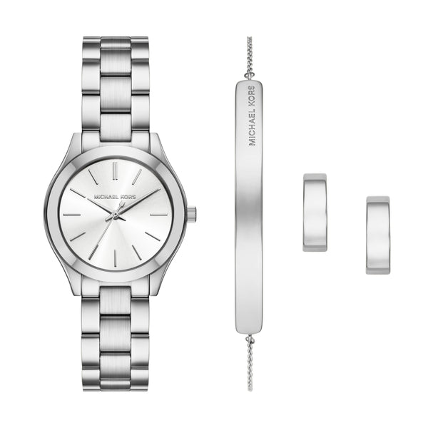 Michael Kors Slim Runway Three-Hand Silver-Tone Stainless Steel Watch Gift Set