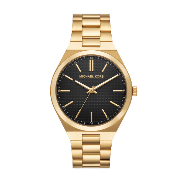 Michael Kors Mens Lennox Three-Hand Gold-Tone Stainless Steel Watch
