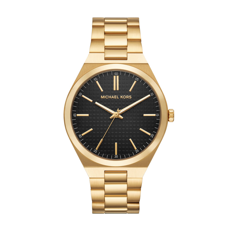 Michael Kors Mens Lennox Three-Hand Gold-Tone Stainless Steel Watch