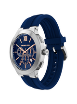 Michael Kors Mens Oversized Billie Silver-Tone and Silicone Watch