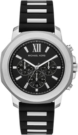 Michael Kors Mens Prescott Silver-Tone and Silicone Watch