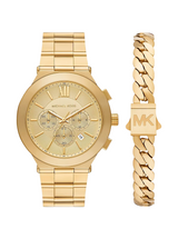 Michael Kors Mens Oversized Billie Gold-Tone Watch and Bracelet Gift Set