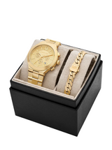 Michael Kors Mens Oversized Billie Gold-Tone Watch and Bracelet Gift Set