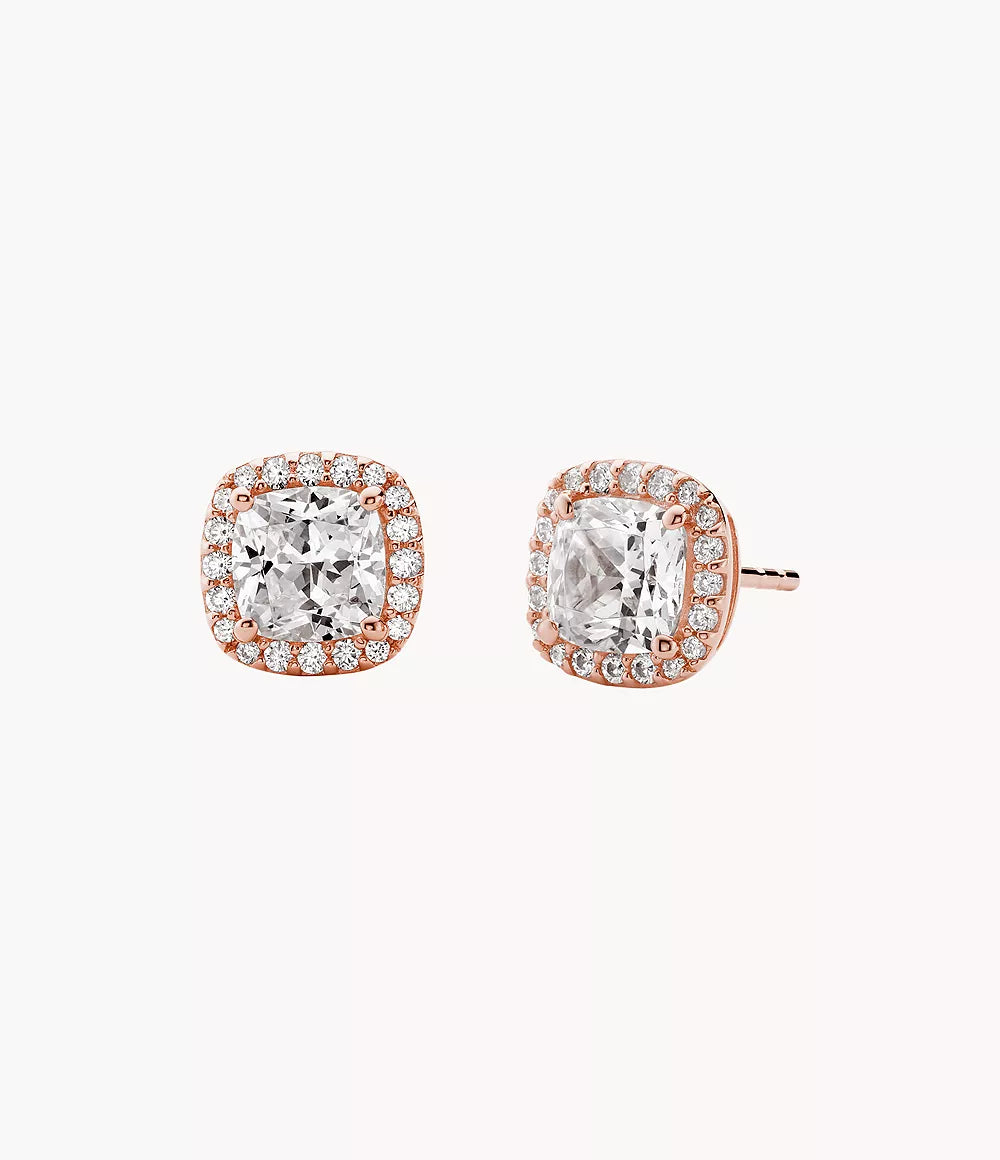 Michael Kors Cushion Cut Stud Earrings - Rose Gold Plated