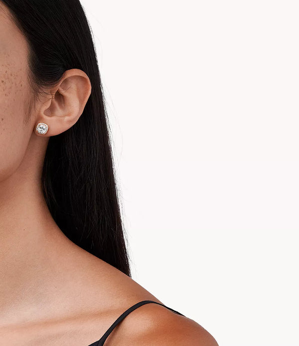 Michael Kors Cushion Cut Stud Earrings - Rose Gold Plated