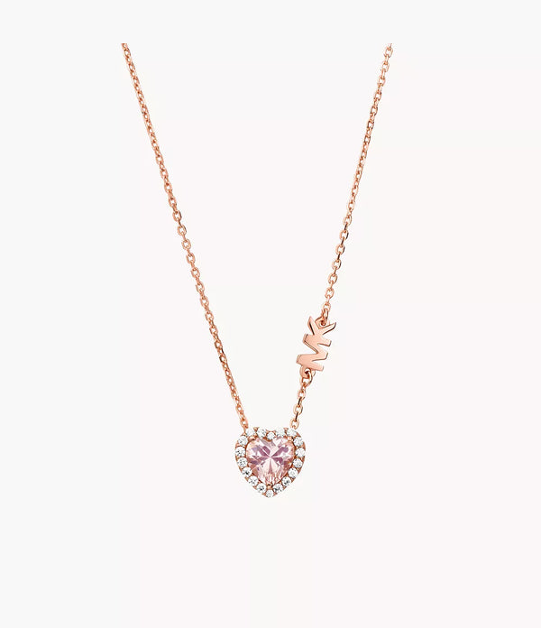 Michael Kors Heart-Cut Pendant Necklace - Rose Gold Plated