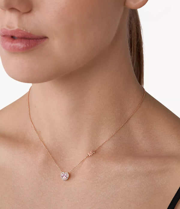 Michael Kors Heart-Cut Pendant Necklace - Rose Gold Plated
