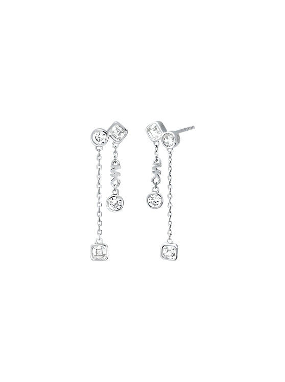 Michael Kors Silver-Plated Bezel Drop Earrings