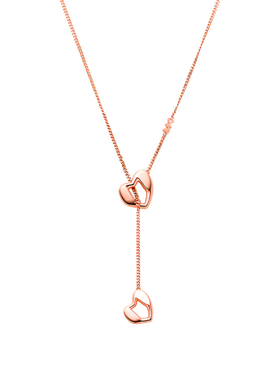 Michael Kors Rose Gold Double Faceted Heart Lariat Necklace