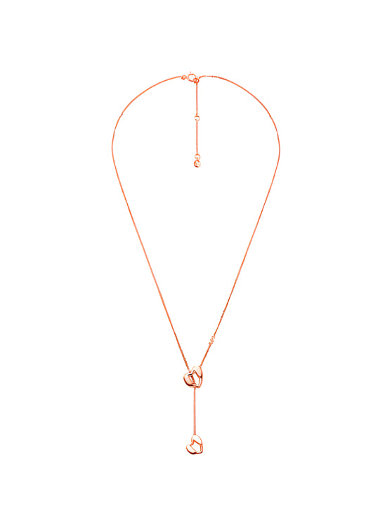 Michael Kors Rose Gold Double Faceted Heart Lariat Necklace