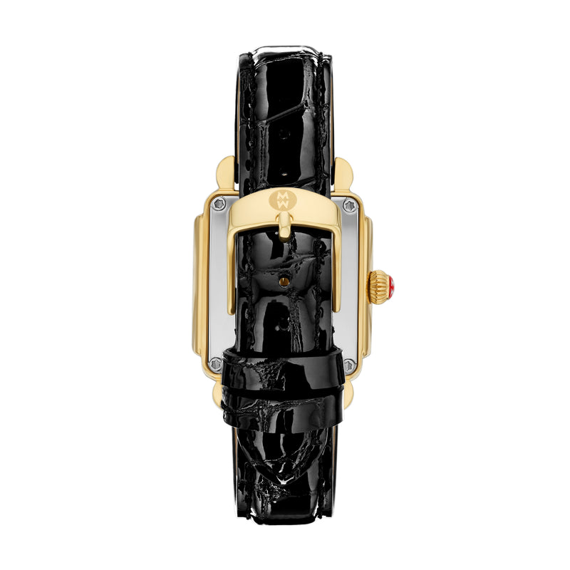 MICHELE Deco Sport Mid Gold-Plated Noir Leather Watch