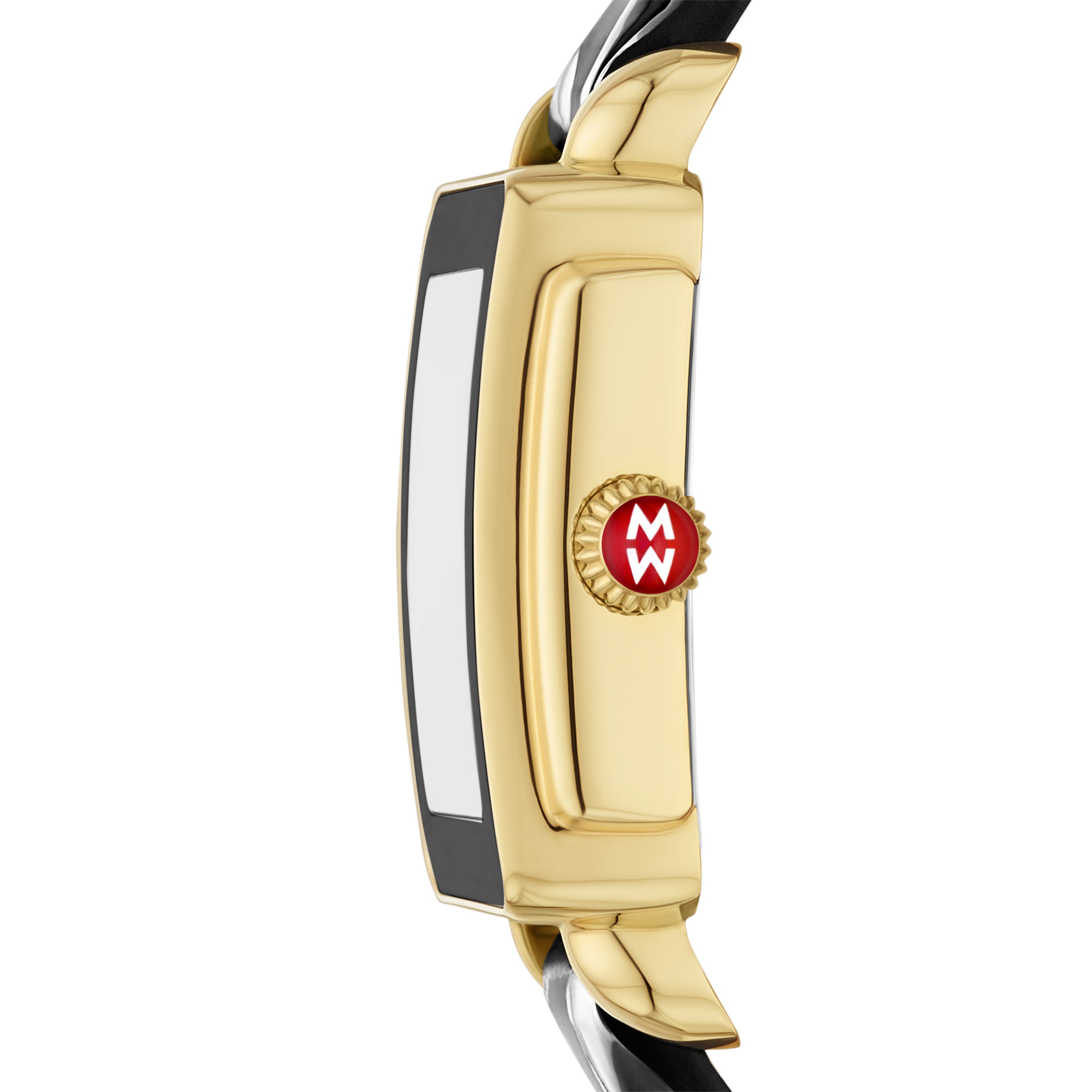 MICHELE Deco Sport Mid Gold-Plated Noir Leather Watch